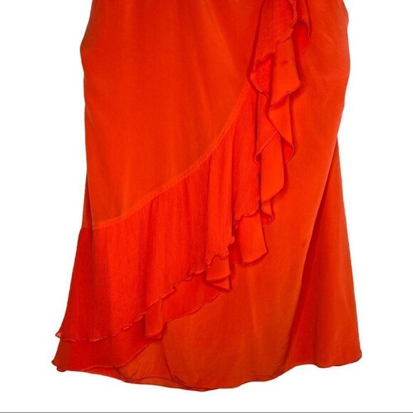 Alice + Olivia Orange Halter Ruffle Tie Top Medium - Picture 4 of 5